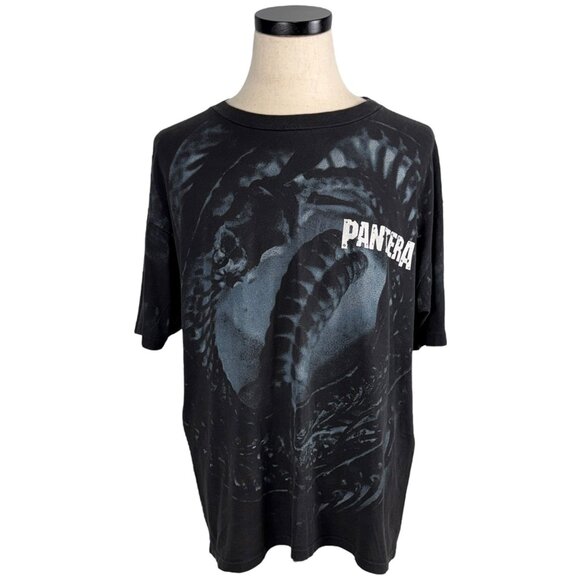 Vintage Pantera Rock Band Distressed All Over Print Graphic T Shirt XL 90's - Picture 1 of 7